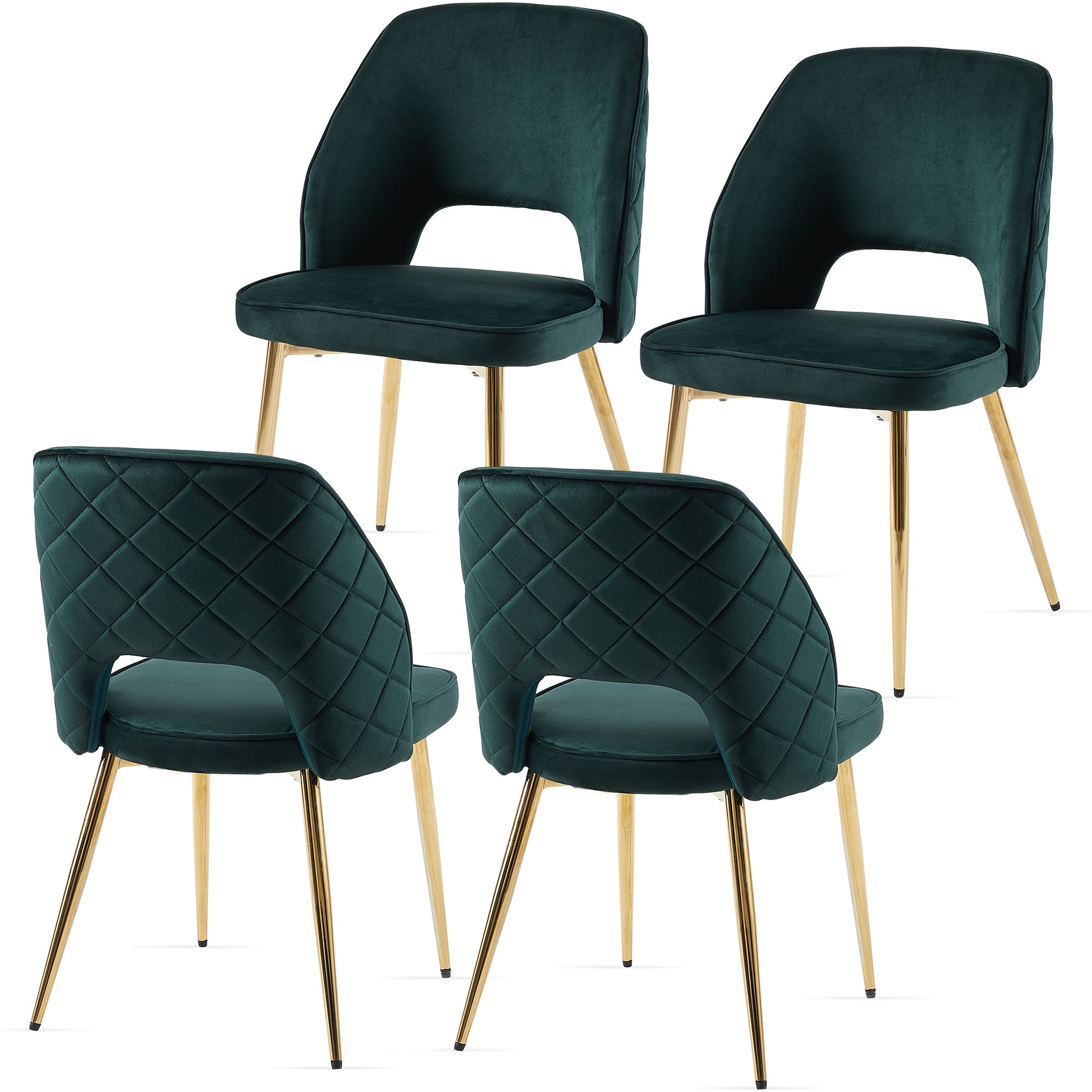 Dark Green Velvet Dining Chairs With Metal Legs And Hollow Back Upholstered Dining Chairs Set Of 4 Metal Dark Green Dining Room Foam Dry Clean Modern Dining Chairs Velvet