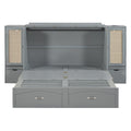 Queen Size Murphy Bed Wall Bed With Drawer And Rattan Decoration With 2 Storage Cabinets, One Set Of Sockets & Usb Ports, Pulley Structure Design, Gray Queen Gray Plywood