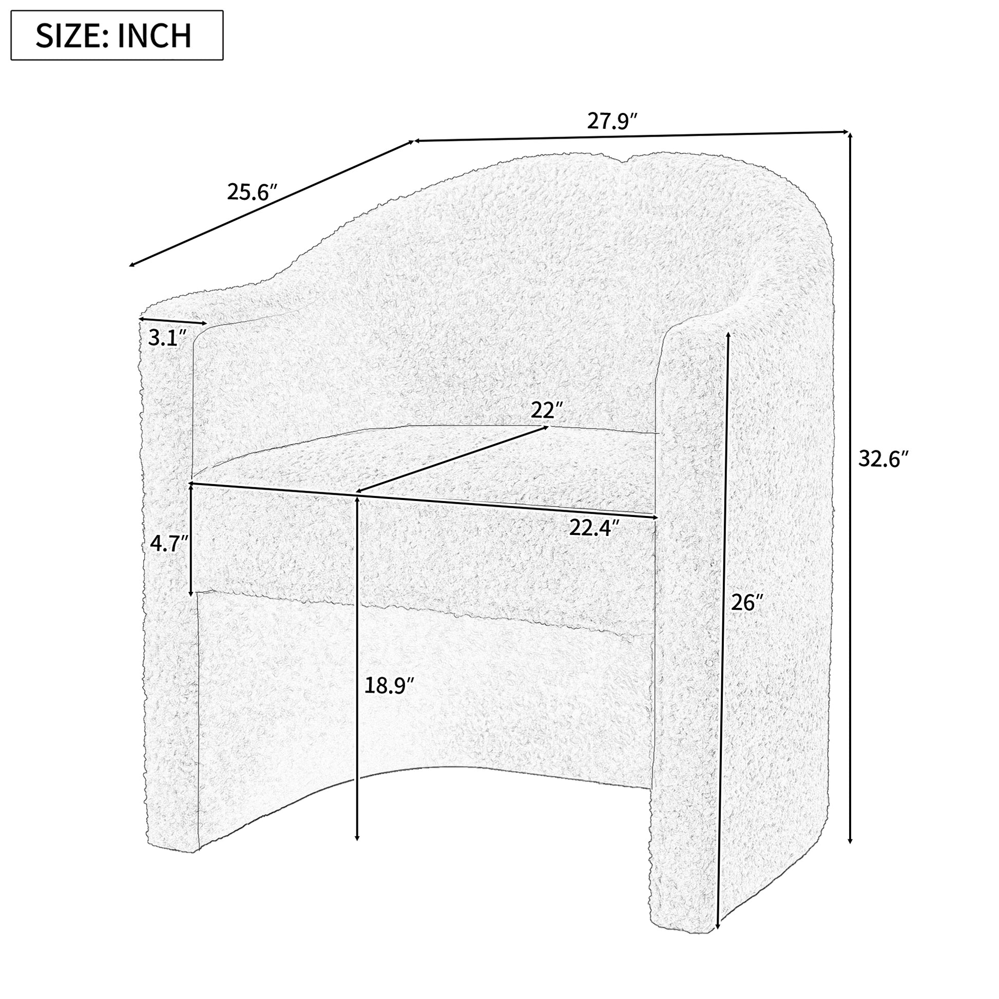 Mirod Stylish Curved Design, Comforting Embrace, Versatile Aesthetic, Dual Purpose Decorative Accent Chair, For Living Room,Bedroom And Study White Boucle