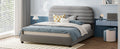 Queen Size Velvet Upholstered Platform Bed,Solid Frame And Stylish Curve Shaped Design, Gray Queen Gray Velvet