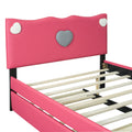 Full Size Upholstered Platform Bed With Trundle And Heart Shaped Decoration, Dark Pink Box Spring Not Required Full Dark Pink Wood Bedroom Bed Frame Faux Leather Upholstered