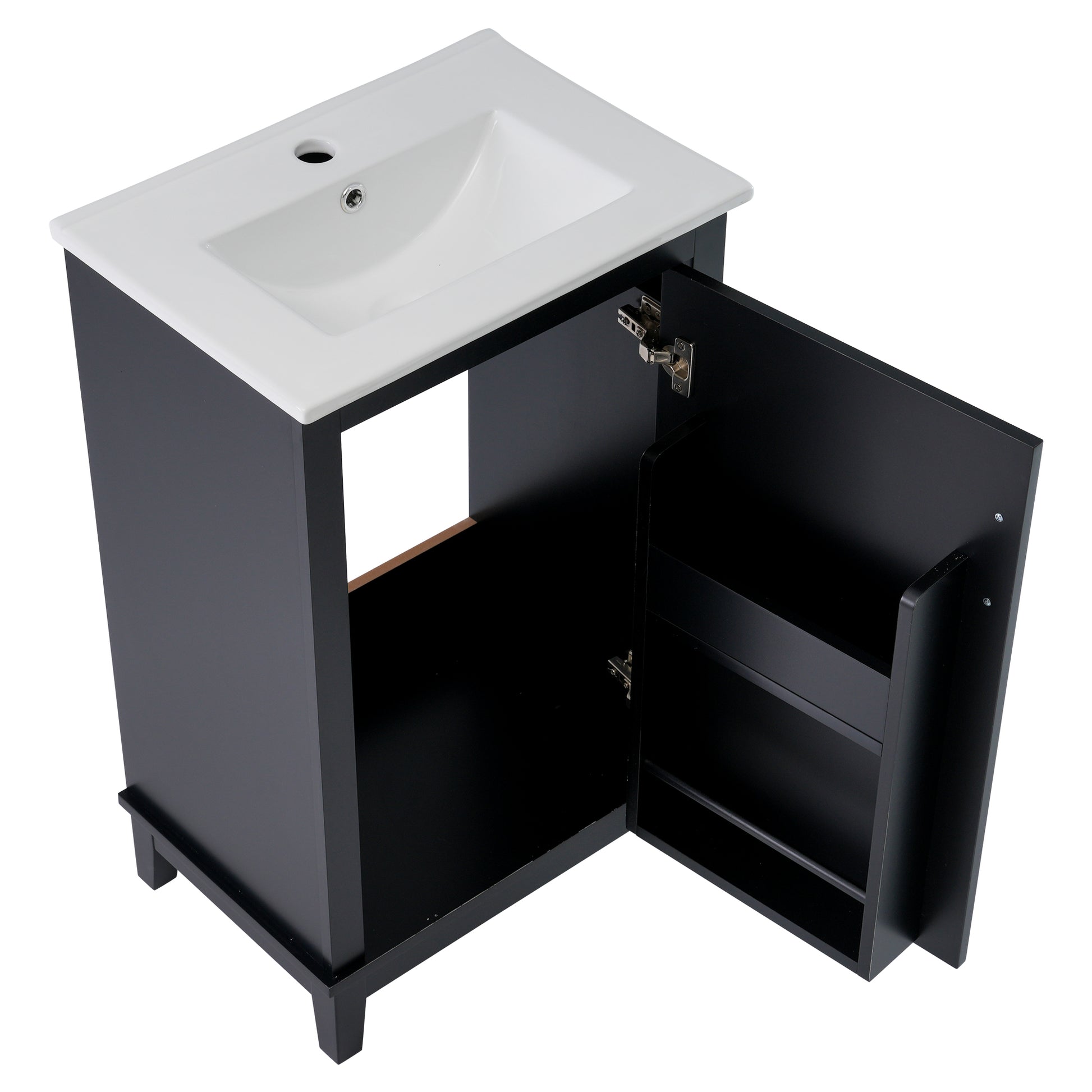 Viedo 20 Inch Modern Small Bathroom Vanity Cabinet With Ceramic Basin 20*15.5*33.3 Inches,Ample Storage,1 Soft Close Door Black Bathroom Solid Wood Mdf