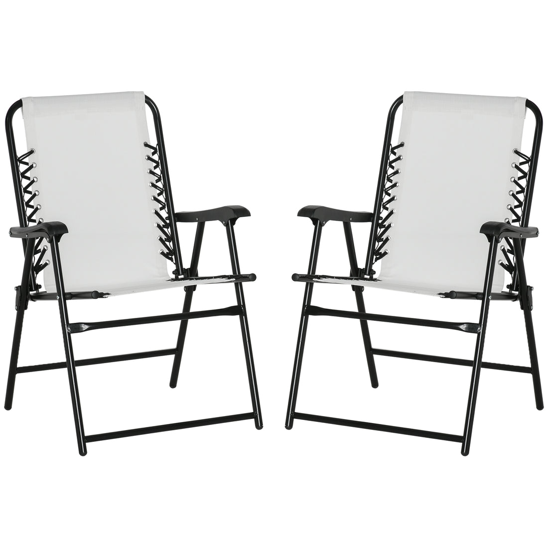 Outsunny Set Of 2 Patio Folding Chairs, Outdoor Bungee Sling Chairs W Armrests, Portable Lawn Chairs For Camping, Garden, Pool, Beach, Backyard, Cream White White Steel