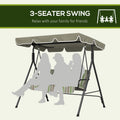 Outsunny 3 Seat Outdoor Patio Swing Chair With Removable Cushion, Steel Frame Stand And Adjustable Tilt Canopy For Patio, Garden, Poolside, Balcony, Backyard, Beige & Green Multicolor Steel