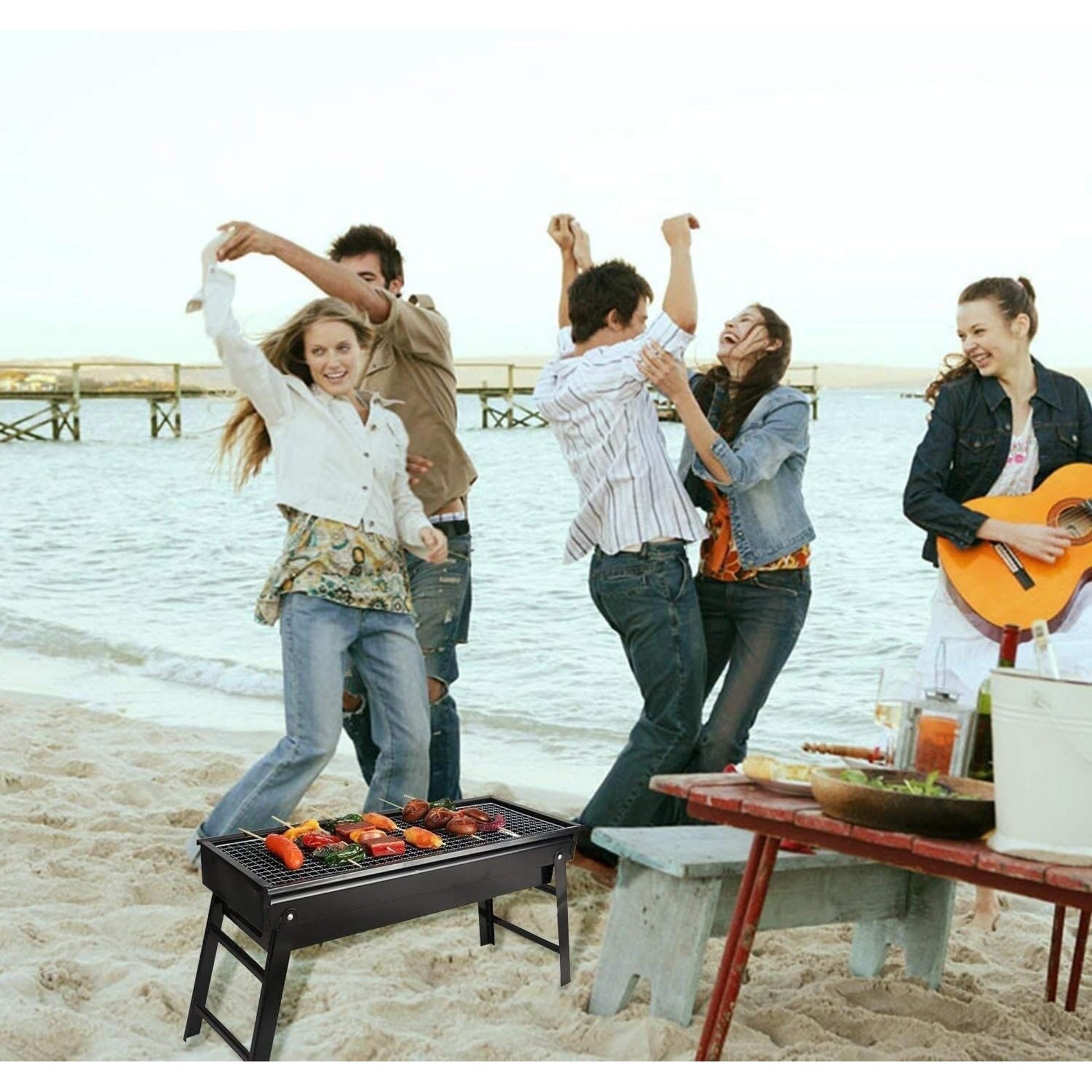 Barbecue Stove Portable Foldable Outdoor Grill Charcoal Bbq Grill Patio Camping Picnic Burner Portable Household Black Metal