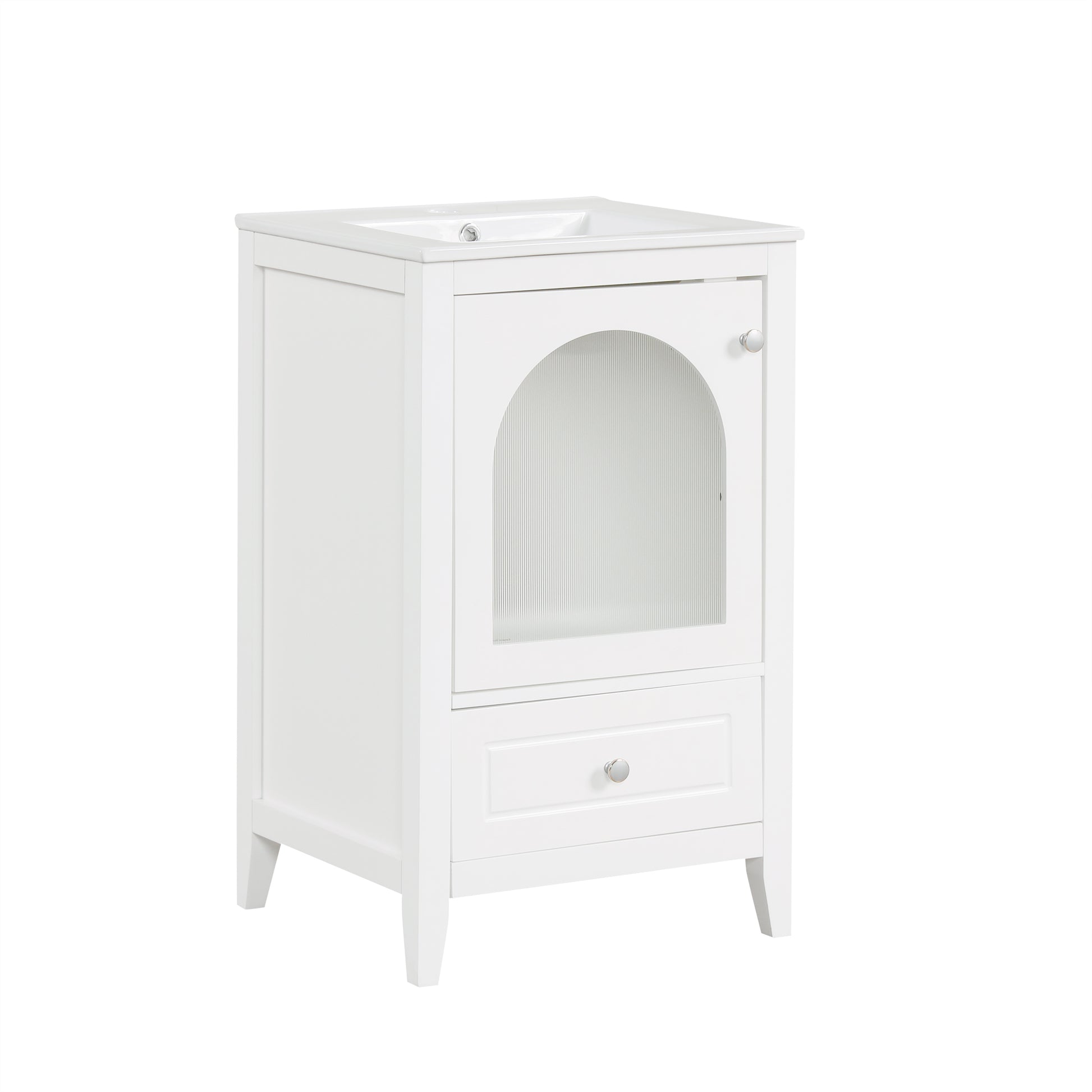 20" Bathroom Vanity With Sink, Bathroom Cabinet With Soft Closing Glass Door, A Drawer, White White Mdf