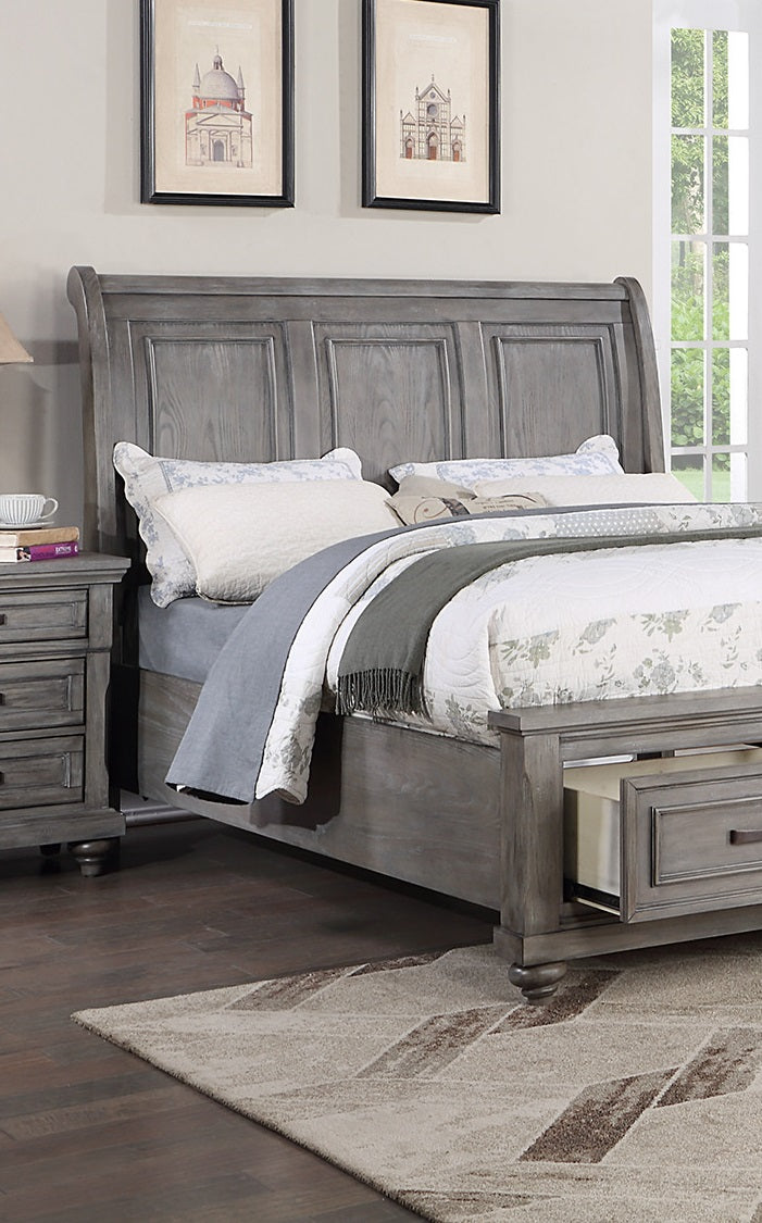 Eastern King Size Bed W Under Bed Drawer Vintage Look Gray Color Beautiful Panel 1Pc Bedframe Bedroom Box Spring Required King Antique Gray,Gray Wood Bedroom Contemporary,Modern,Transitional Storage