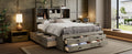 Queen Size Platform Bed With Storage Headboard And 8 Drawers, Gray Box Spring Not Required Queen Gray Wood Bedroom Bed Frame Solid Wood Mdf