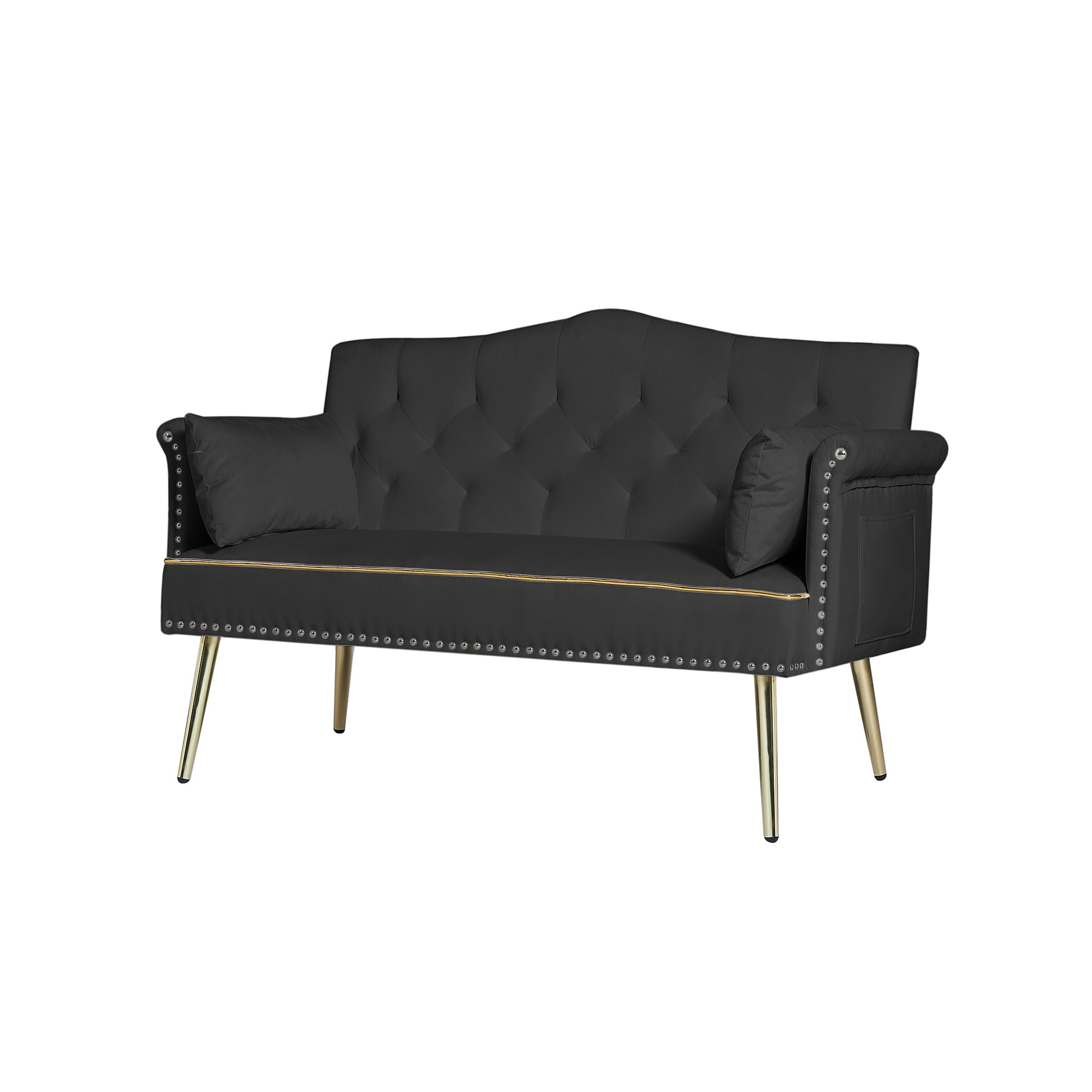 Black 2 Seater Sofa Black Wood Tufted Back Velvet 2 Seat