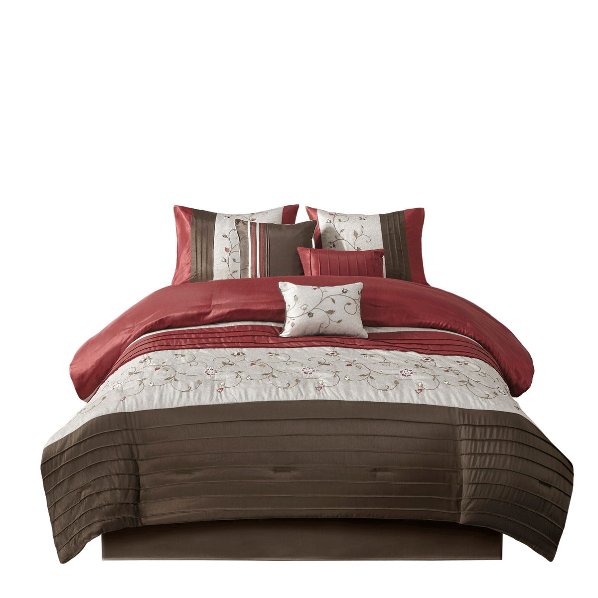 Embroidered 7 Piece Comforter Set Red King King Red Polyester