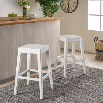 Counter Stool Set Of 2 White Fabric