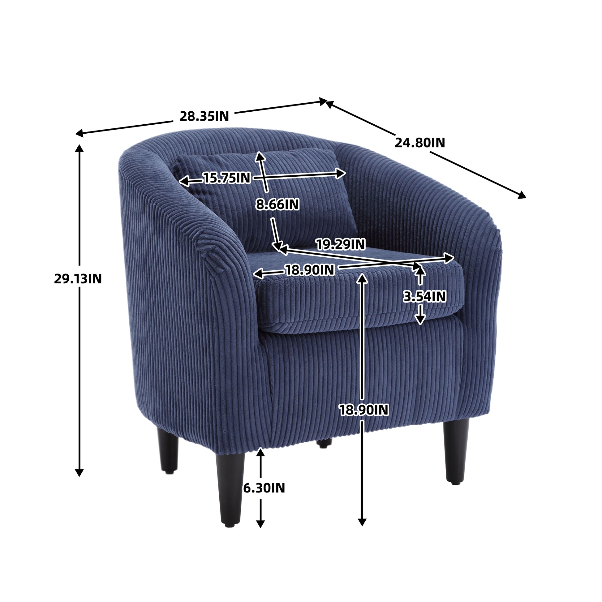 Coolmore Living Room Accent Barrel Chair, Century Modern Style Decorative Chair, Armchair For Living Room With Thick Cushions And Pillows, Comfy Single Sofa Chair, Chair With Wooden Legs,Blue Blue Corduroy