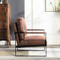 Classic Mid Century Modern Accent Chair With Durable Square Metal Frame, Armchair For Living Room, Bedroom, Home Office In Spotted Microfiber Upholstery, Brown Brown Microfiber