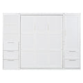 Queen Size Murphy Bed Wall Bed With Closet ,Drawers And Shelves,White Queen White Mdf Lvl