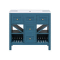 36'' Bathroom Vanity With Resin Sink Combo, Solid Wood Frame Bathroom Storage Cabinet, Freestanding Vanity Set With 5 Drawers& Soft Closing Doors Same As N710S136001C Blue Bathroom Solid Wood Mdf Resin