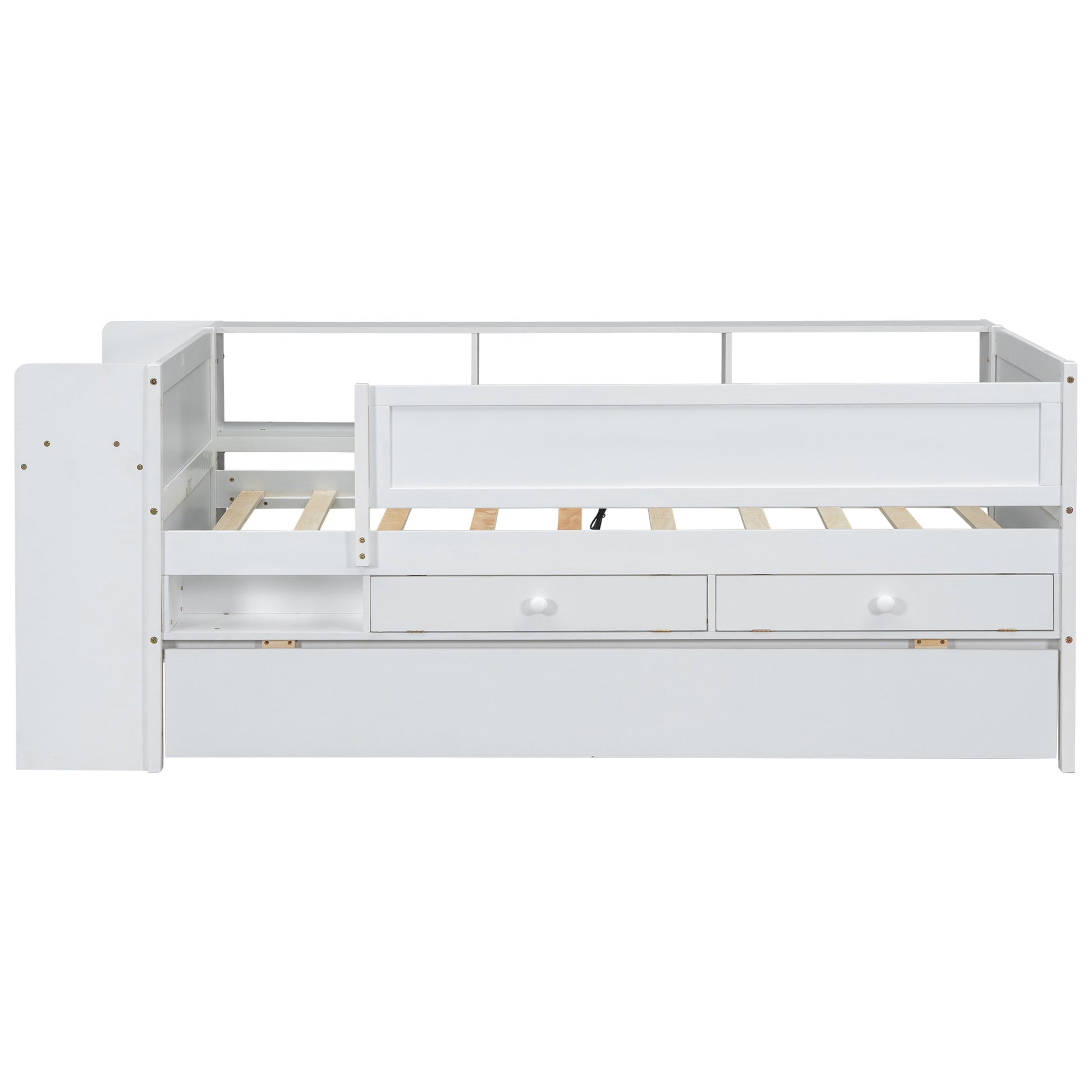 Multi Functional Twin Daybed With Drawers And Trundle, Headboard Storage And Tables, Usb Charging Station, White Box Spring Not Required Twin White Wood Daybeds Pine