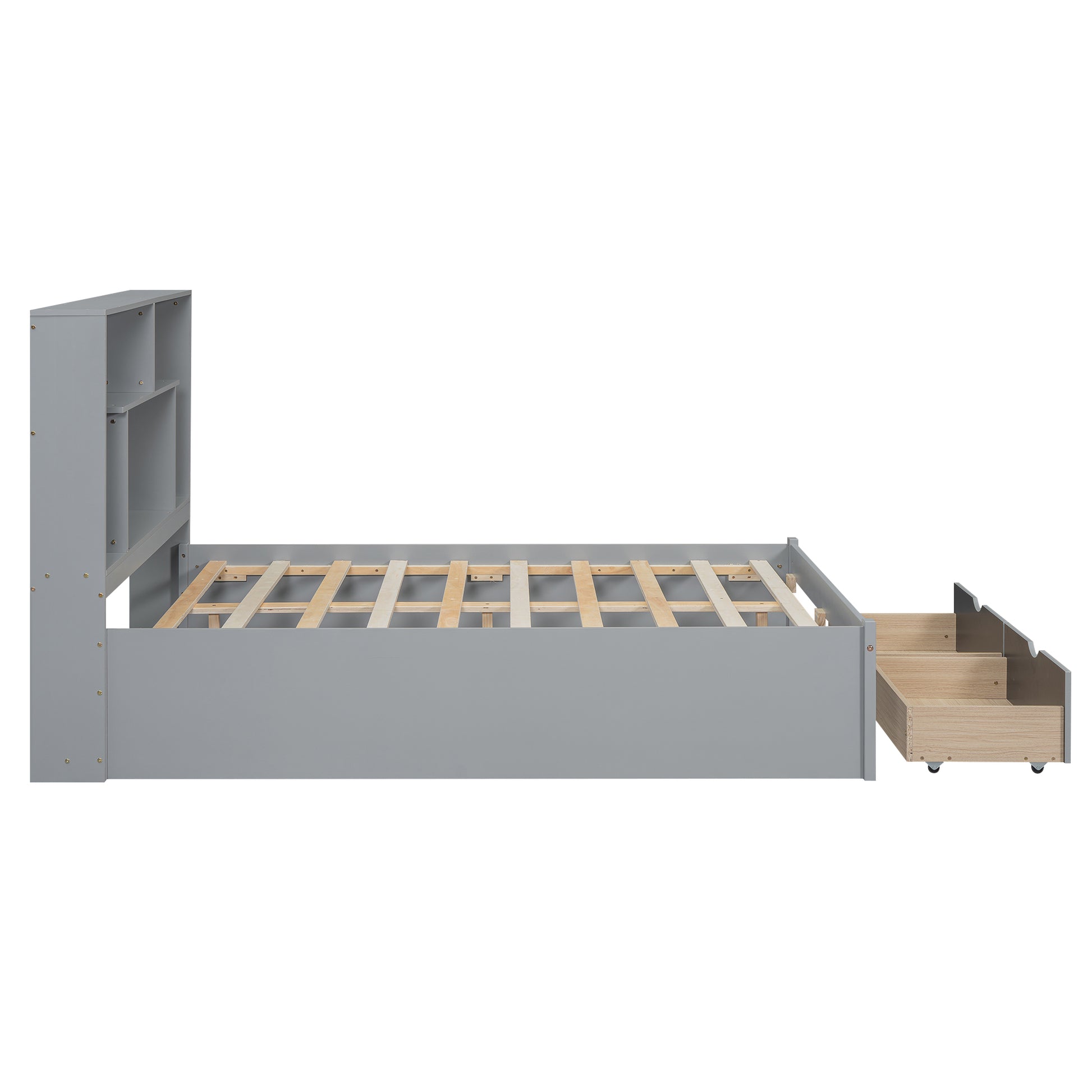 Full Size Platform Bed With Storage Headboard And 2 Drawers, Gray Box Spring Not Required Full Gray Wood Bedroom Bed Frame Solid Wood Mdf