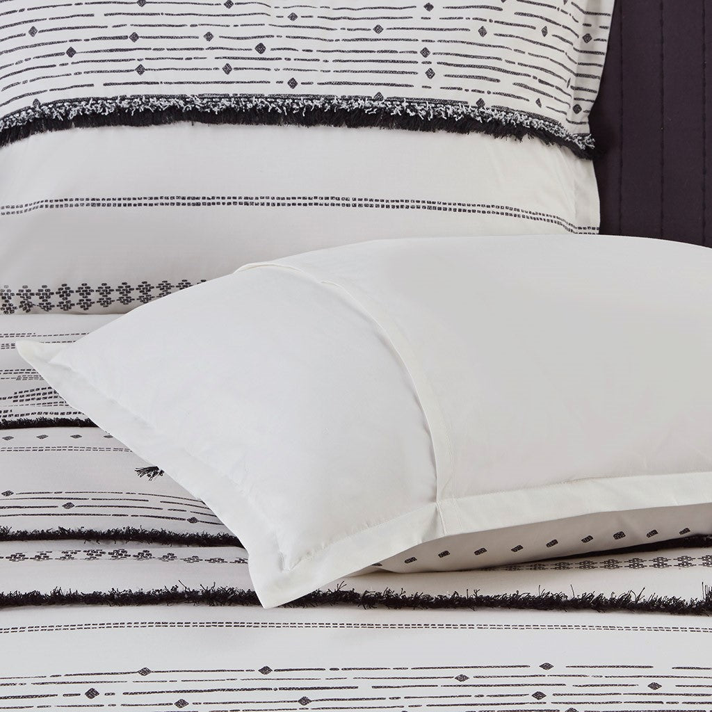 Cotton Printed Comforter Set With Trims Black White King Cal King King White Black Cotton