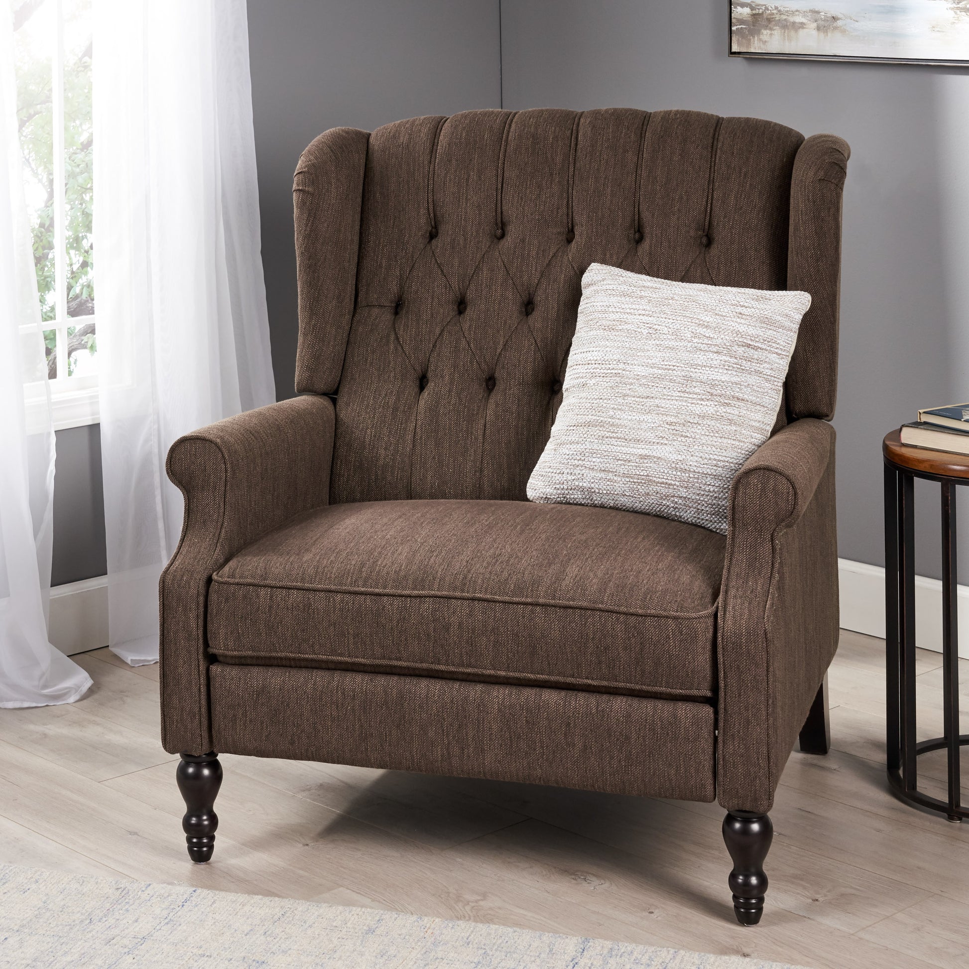 One And Half Seater Recliner Brown Fabric