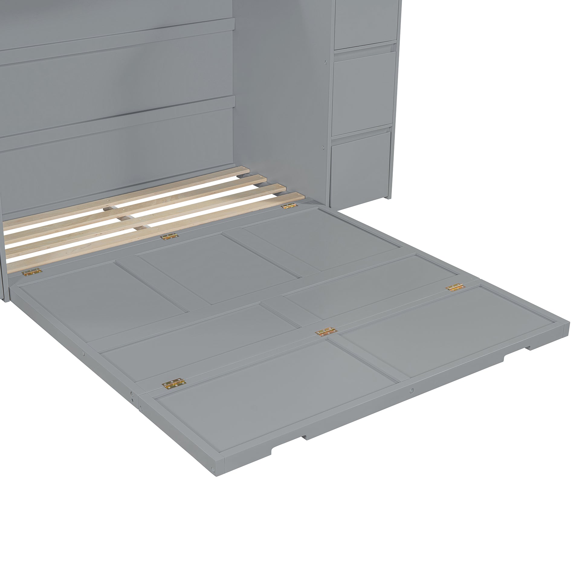 Full Size Murphy Bed With Drawers, Cabinets And Usb Ports,Gray Full Gray Mdf Lvl