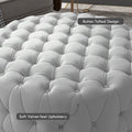 Homcom Button Tufted Ottoman Foot Stool With Velvet Feel Upholstery, Gray Light Gray Polyester