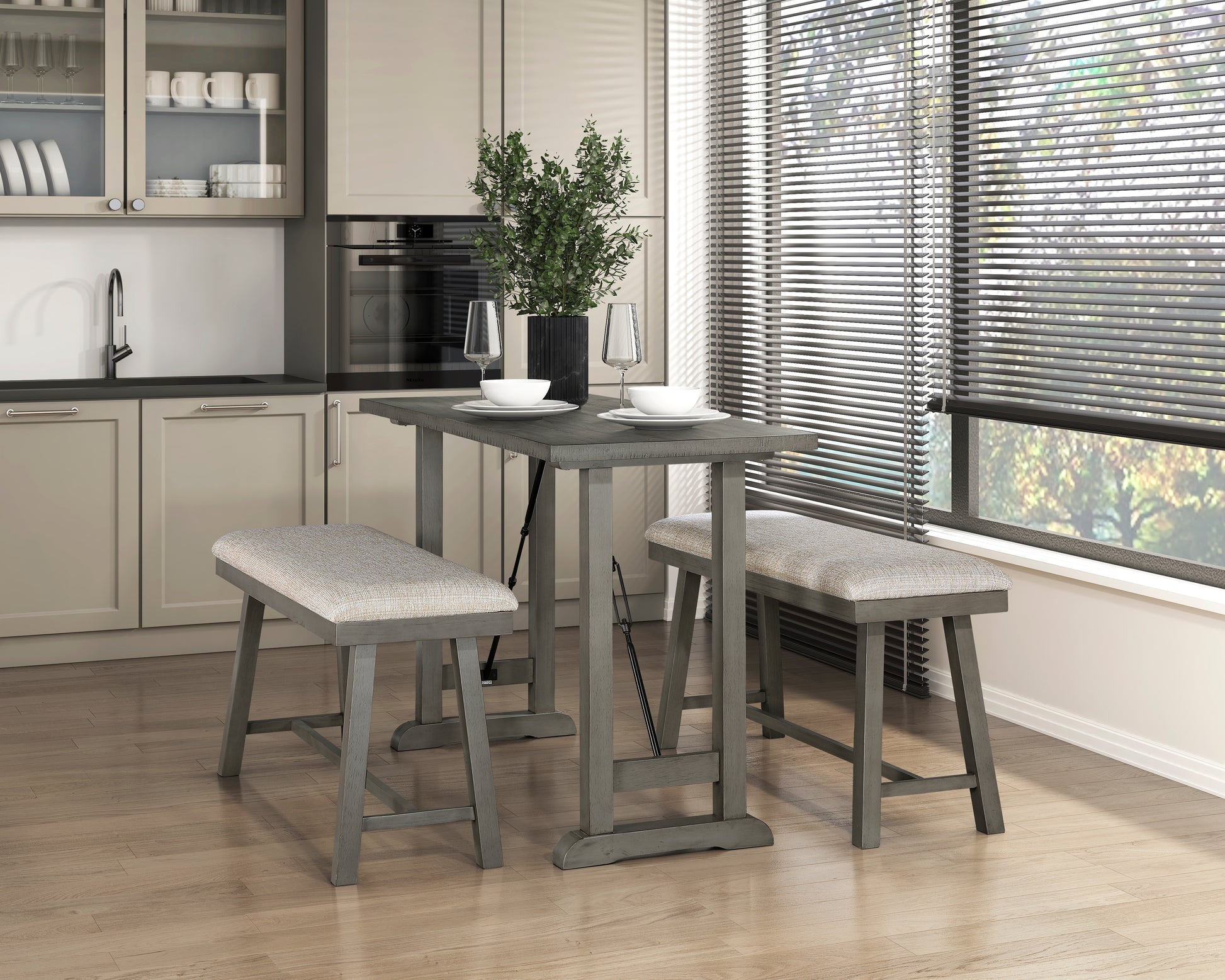 Light Gray Finish Counter Height Table Industrial Design Kitchen Dining Furniture 1Pc Light Gray Seats 4 Dining Room Kitchen & Dining Tables Rectangular Wood
