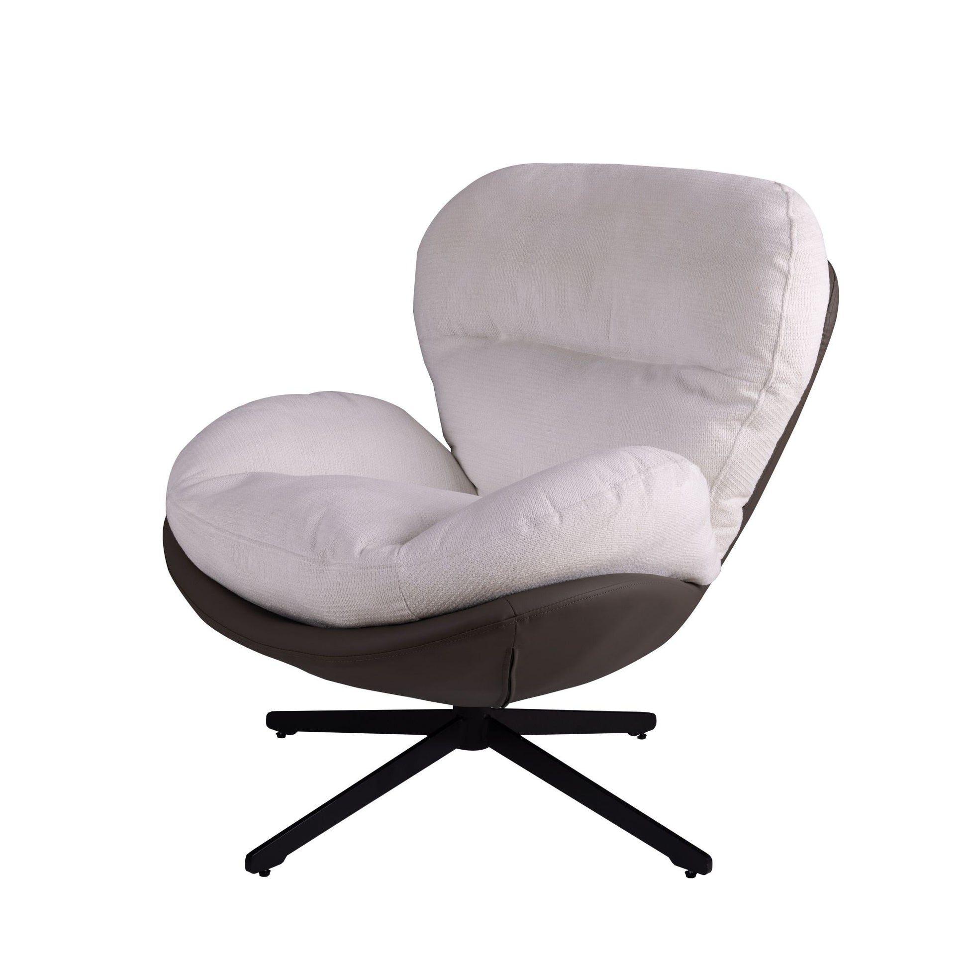 360 Swivel Accent Chair, Modern Chenille Lounge Chair With Faux Leather And Black Metal Base Frame, Comfortable Reading Chair For Small Spaces, Living Room, Bedroom, Reading Corner, Office White Brown White Brown Primary Living Space Art