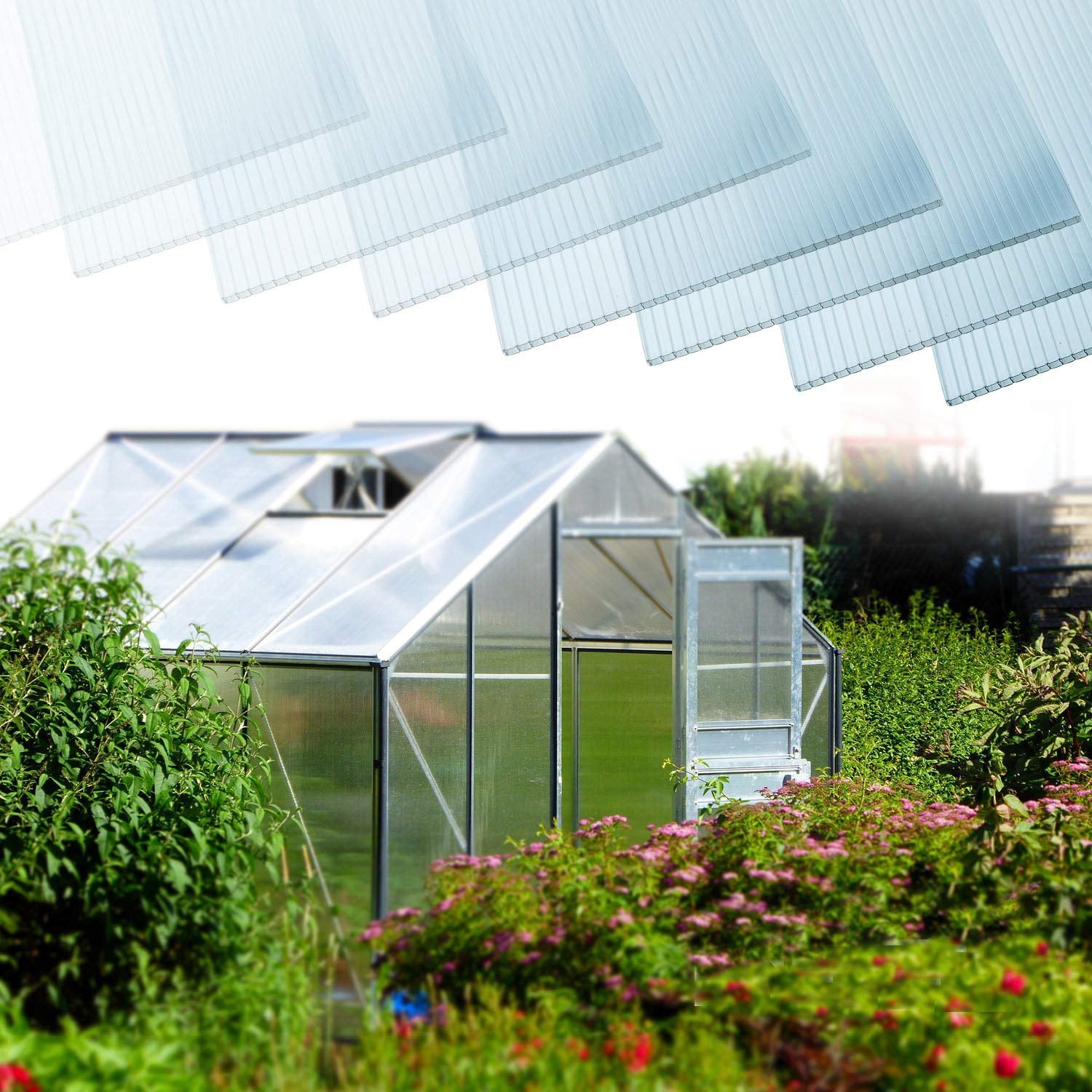 14 Pieces Set 2' W X 4' L Polycarbonate Panel,Twin Wall Polycarbonate Sheets Waterproof Uv Protected Reinforced Clear Sheets For Greenhouse, Outdoor, Plant Stand Roof White Pc