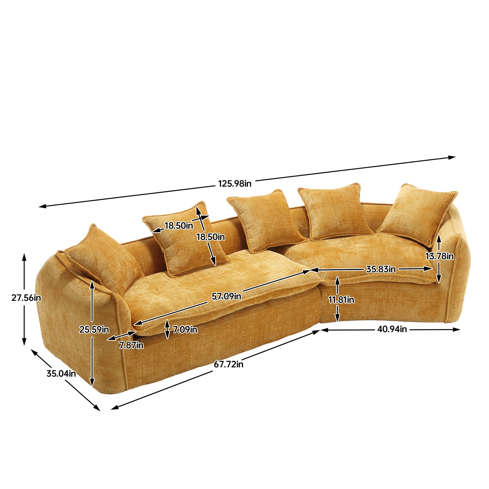 Modular Sectional Sofa, U Shaped Couch With Sofa For Five & Pillows, Modern Minimalist Chenille Fabric Large Comfy Cloud Sofas, Living Room Furniture Sets Mustard Yellow Chenille 5 Seat