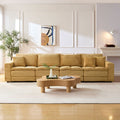 4 Seats Complimentary 2 Pillows ,Oversized Sectional Sofa,L Shaped Corner Couch With Detachable Seat & Back Cushion, Corduroy Upholstery Convertible Sleeper Sofa&Couch For Living Room Yellow Fabric 4 Seat