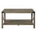 Rustic Oak Coffee Table With Bottom Shelf Rustic Primary Living Space Shelves Rectangular Wood Metal