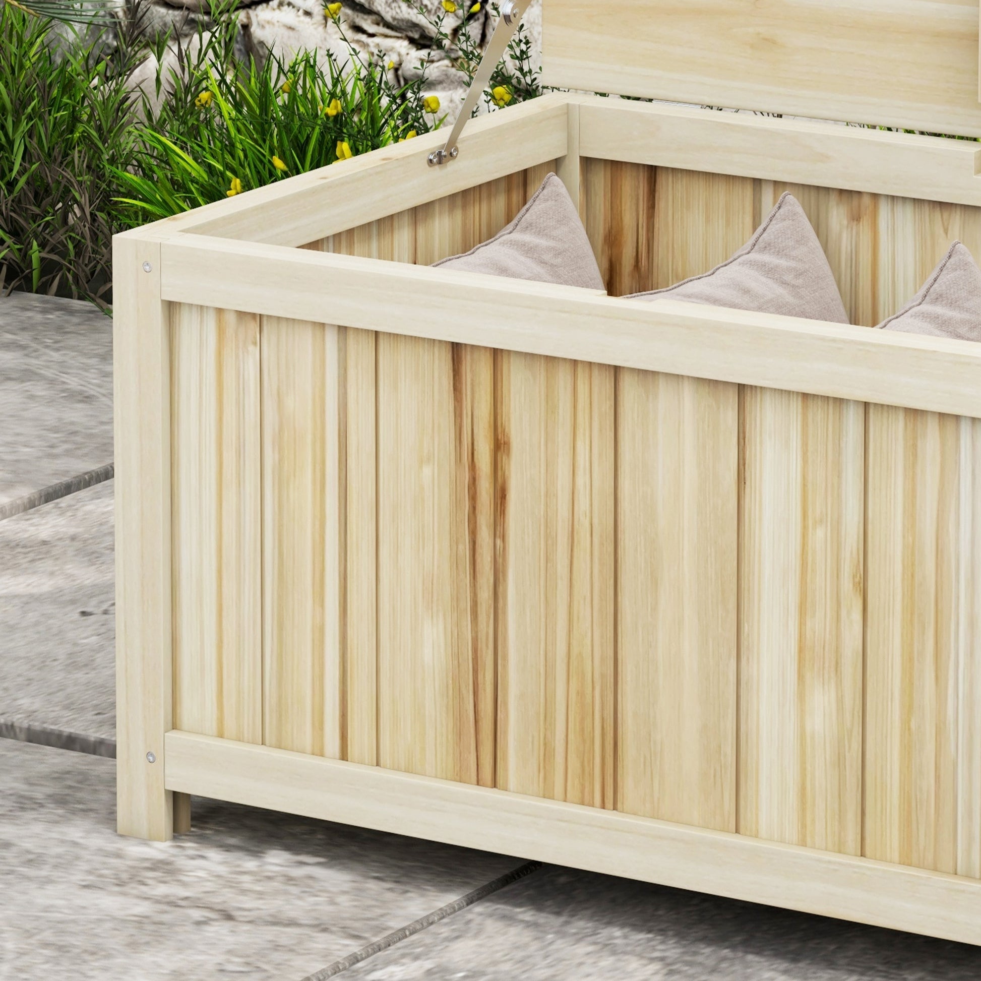 Outsunny 45.5 Gallon Outdoor Storage Box, Wooden Deck Box Garden Storage Container For Balcony, Porch, Poolside Natural Wood