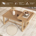 Modern 2 Piece Nesting Rattan Wood Mdf Coffee Table Set In Natural Natural Rubber Wood
