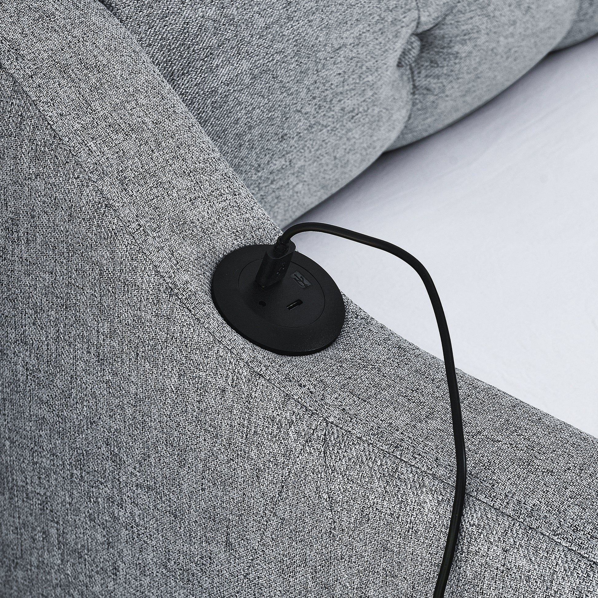 Full Size Upholstery Daybed With Twin Size Erectable Trundle And Usb Charging Design, Linen Grey Box Spring Not Required Full Grey Linen Linen