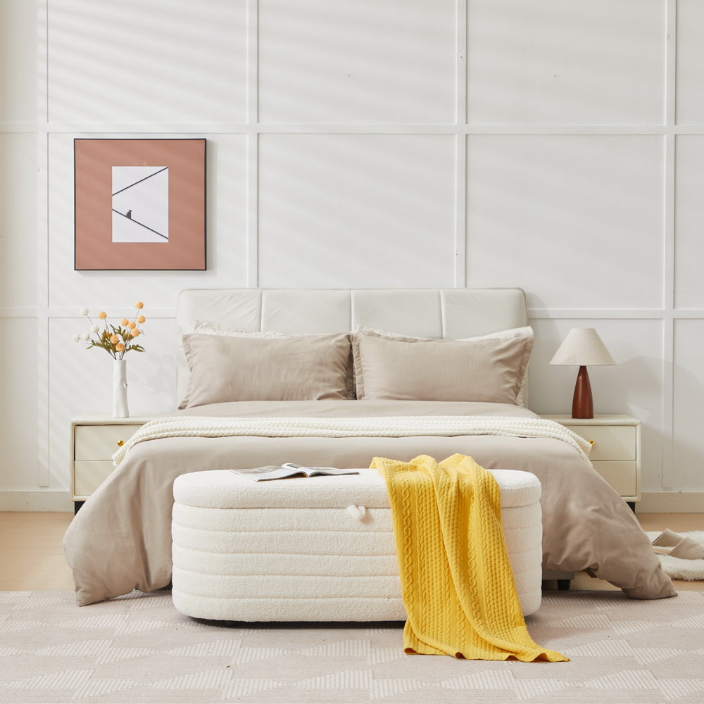 S03 Basics Upholstered Storage Ottoman And Entryway Bench White White Boucle