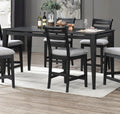 Black Color 7Pc Dining Set Counter Height Table And 6X High Chairs Upholstered Fabric Cushion Seats Solid Wood Dining Room Furniture Wood Dining Room Solid Wood Rubberwood Rectangular Dining Table With Chair Upholstered Chair Wood Black Ladder Back Seats