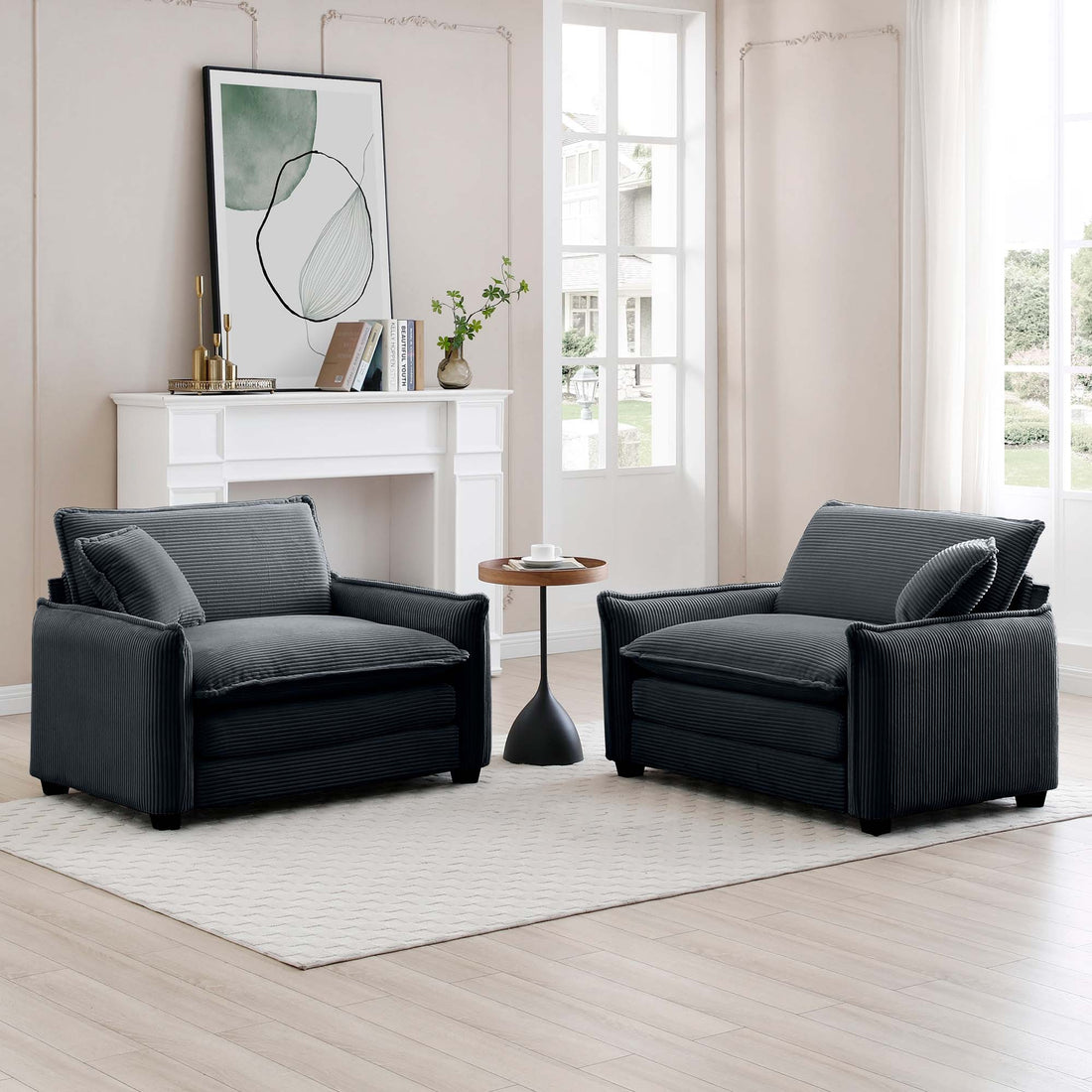 Grey Corduroy,Luxurious And Sophisticated Deep Seated Sofa Set With Two Single Deep Seat Sofa Suitable For Living Room And Office Grey Corduroy 2 Seat