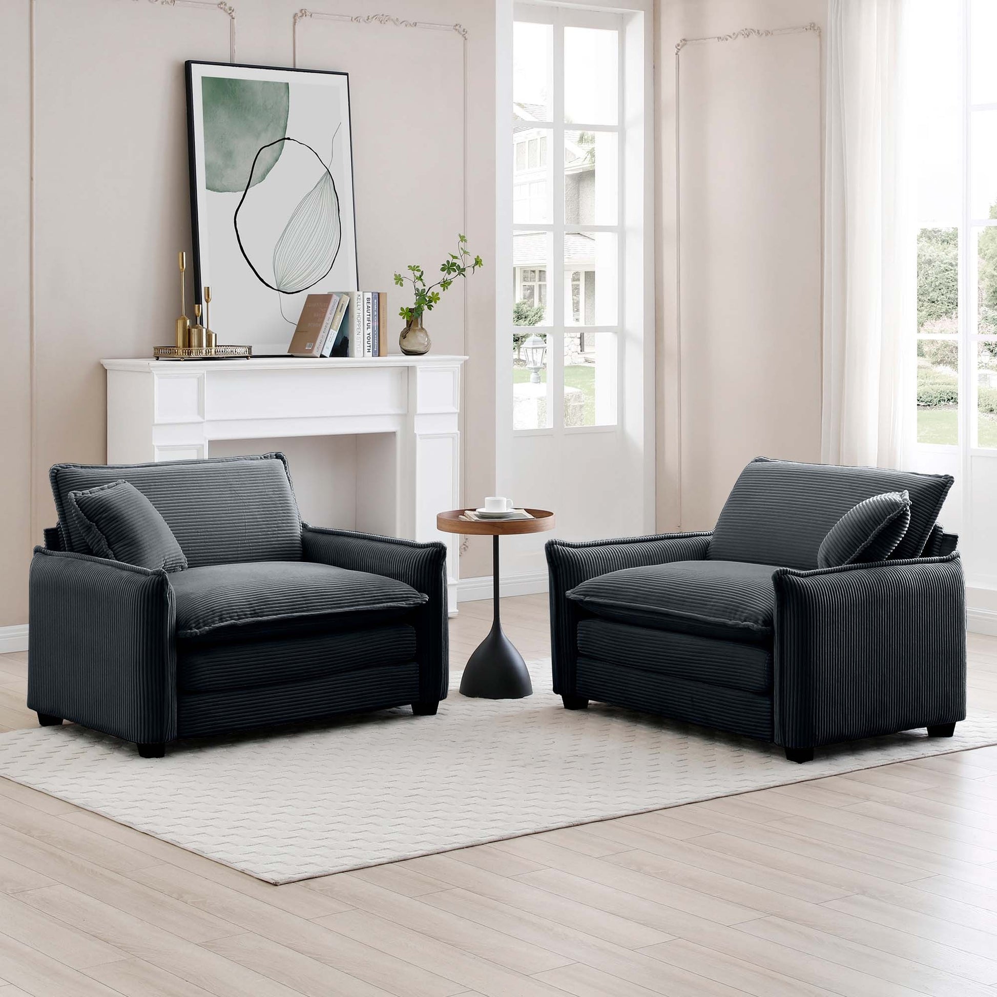 Grey Corduroy,Luxurious And Sophisticated Deep Seated Sofa Set With Two Single Deep Seat Sofa Suitable For Living Room And Office Grey Corduroy 2 Seat