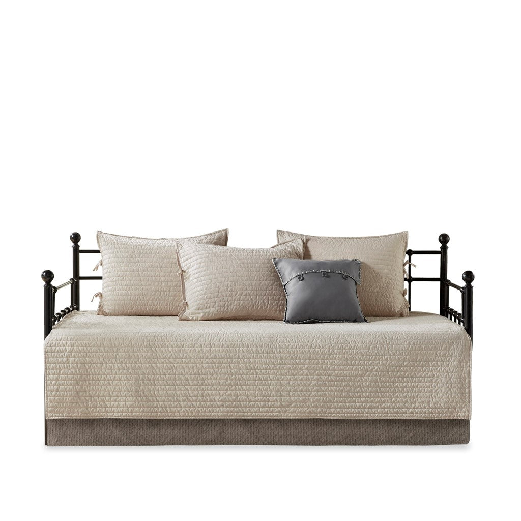 6 Piece Reversible Plaid Daybed Cover Set Neutral Daybed Multicolor Polyester