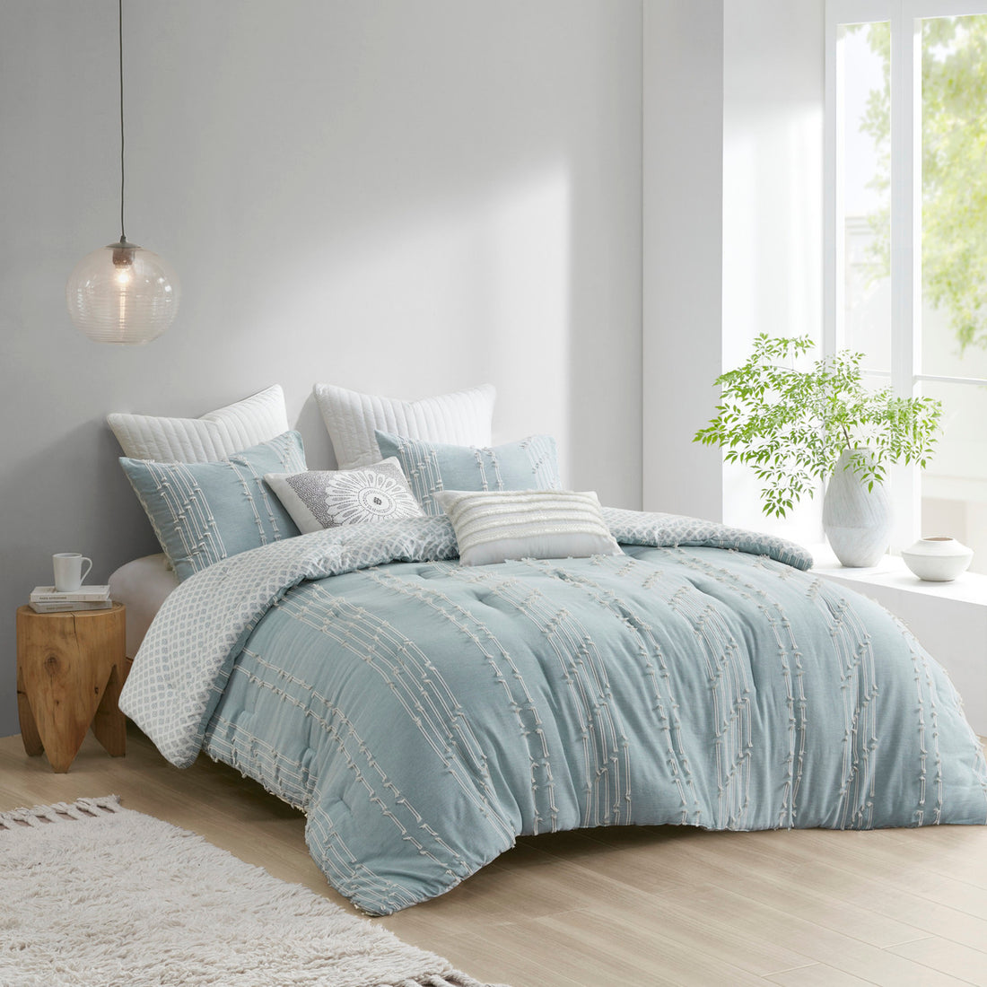 3 Piece Cotton Jacquard Comforter Set Aqua King Cal King King Aqua Cotton