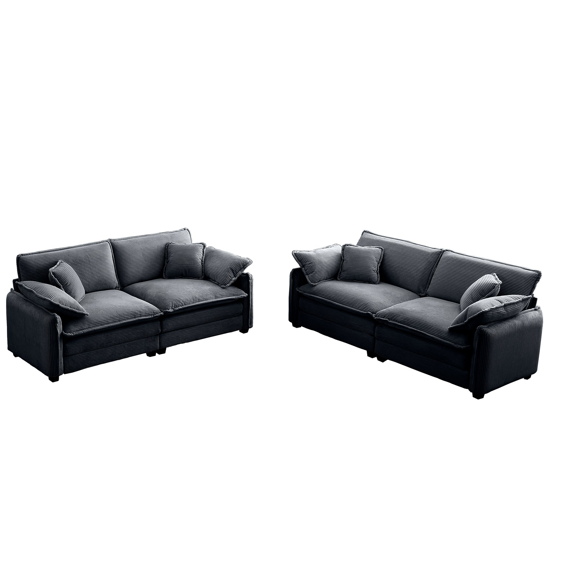 Modern Living Room Sofa Two Piece Set, Suitable For Living Room And Bedroom Sofa Set, Consists Of Two Pieces Of 2 Seater Sofa,Grey Corduroy Grey Corduroy 5 Seat