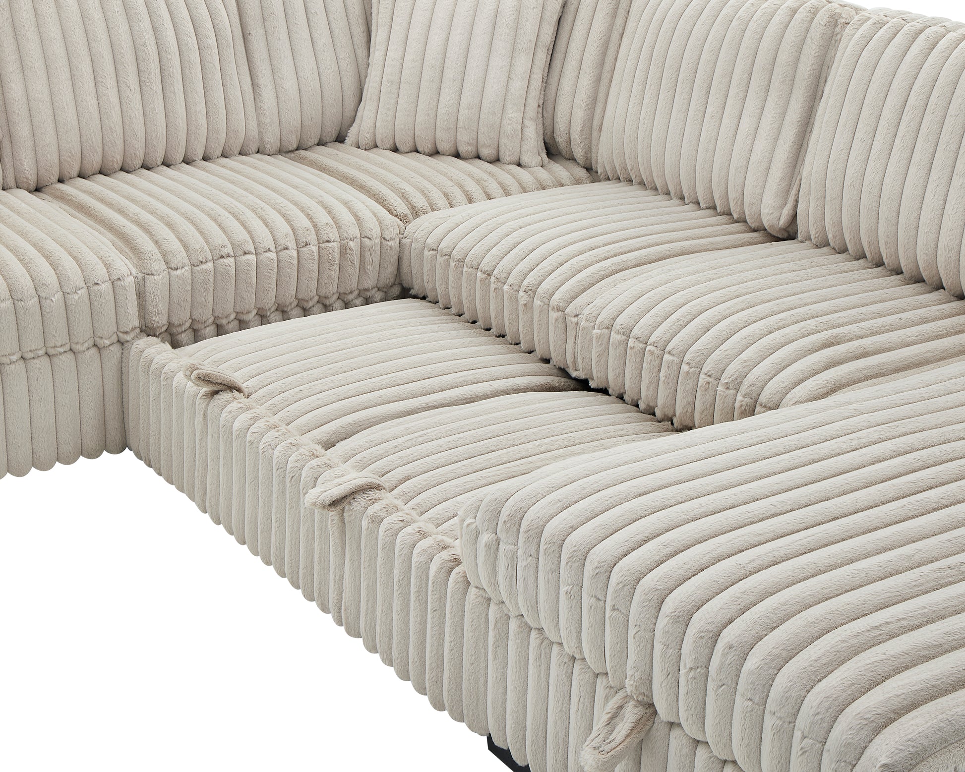 122 Inch Pull Out Couch, Rabbit Plush Fabric Sofa Bed With Usb Ports & Comfy Upholstered, Oversized U Shape Sectional Sleeper Sofa Bed With Storage Chaise, Khaki Light Brown Wood Primary Living Space Medium Duty Eucalyptus 6 Seat Khaki Polyester Soft