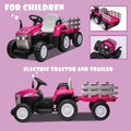 Pink, 12V7Ah Battery Powered Toy Tractor With Trailer, Remote Control, Kids' Electric Excavator Vehicles With 2X35W Dual Motor, Treaded Tires, Led Lights, Usb, Music, Safety Belt Gift Childrens Day