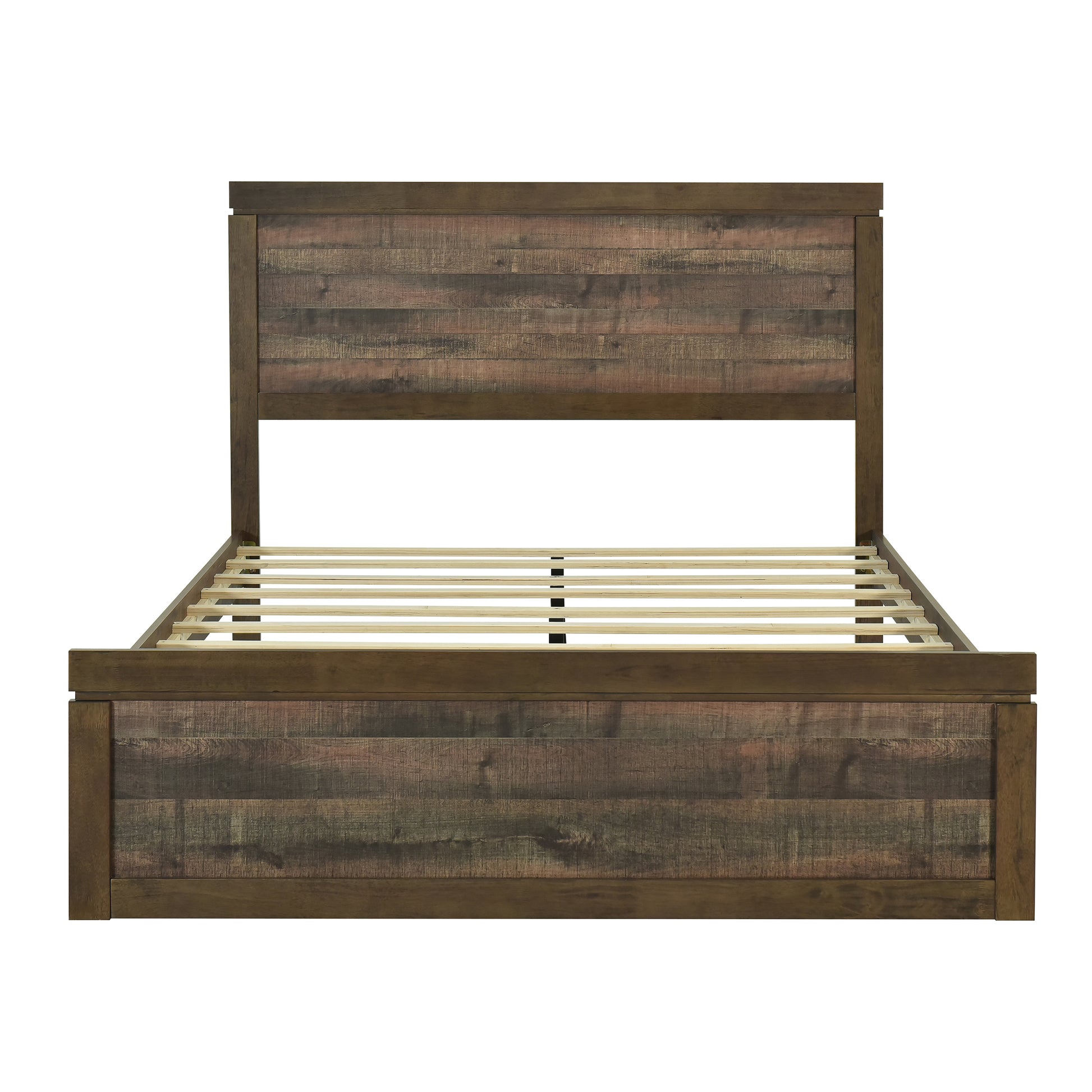 3 Pieces Vintage Farmhouse Style Queen Size Platform Bed With 10 Wooden Slats Support 2 Nightstands, No Box Spring Needed, Rustic Brown Box Spring Not Required Queen Rustic Brown Wood 3 Piece Set Bedroom Traditional Plywood