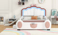 Full Size Upholstered Led Light Platform Bed With Shell Headboard And Children'S Slide, Pink Box Spring Not Required Full Pink White Wood Bedroom Bed Frame Faux Leather Upholstered