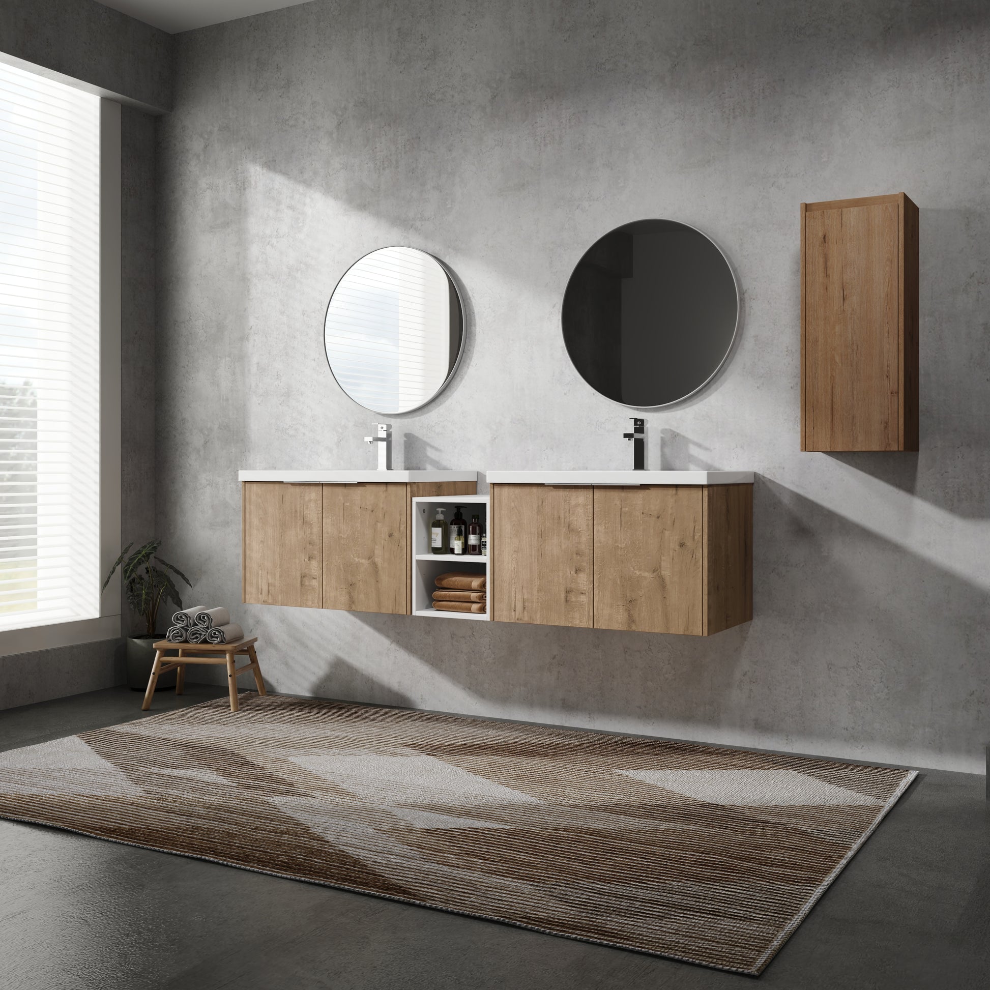 72" Wall Mounted Bathroom Vanity With Sink And Side Cabinet, Soft Close Doors,00112Imo 00630Imox2 00612Gwh Combination Cabinet Kd Packing Imitative Oak Bathroom Modern Plywood Plywood