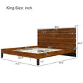 Mid Century Modern Solid Wood Bed Frame King Size Platform Bed With Six Piece Headboard Design, No Box Spring Needed, Brown King Brown Pine