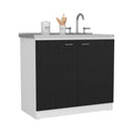 Freestanding Sink, Double Door Cabinet, Two Shelves, White Black Multicolor Solid Wood Mdf Engineered Wood