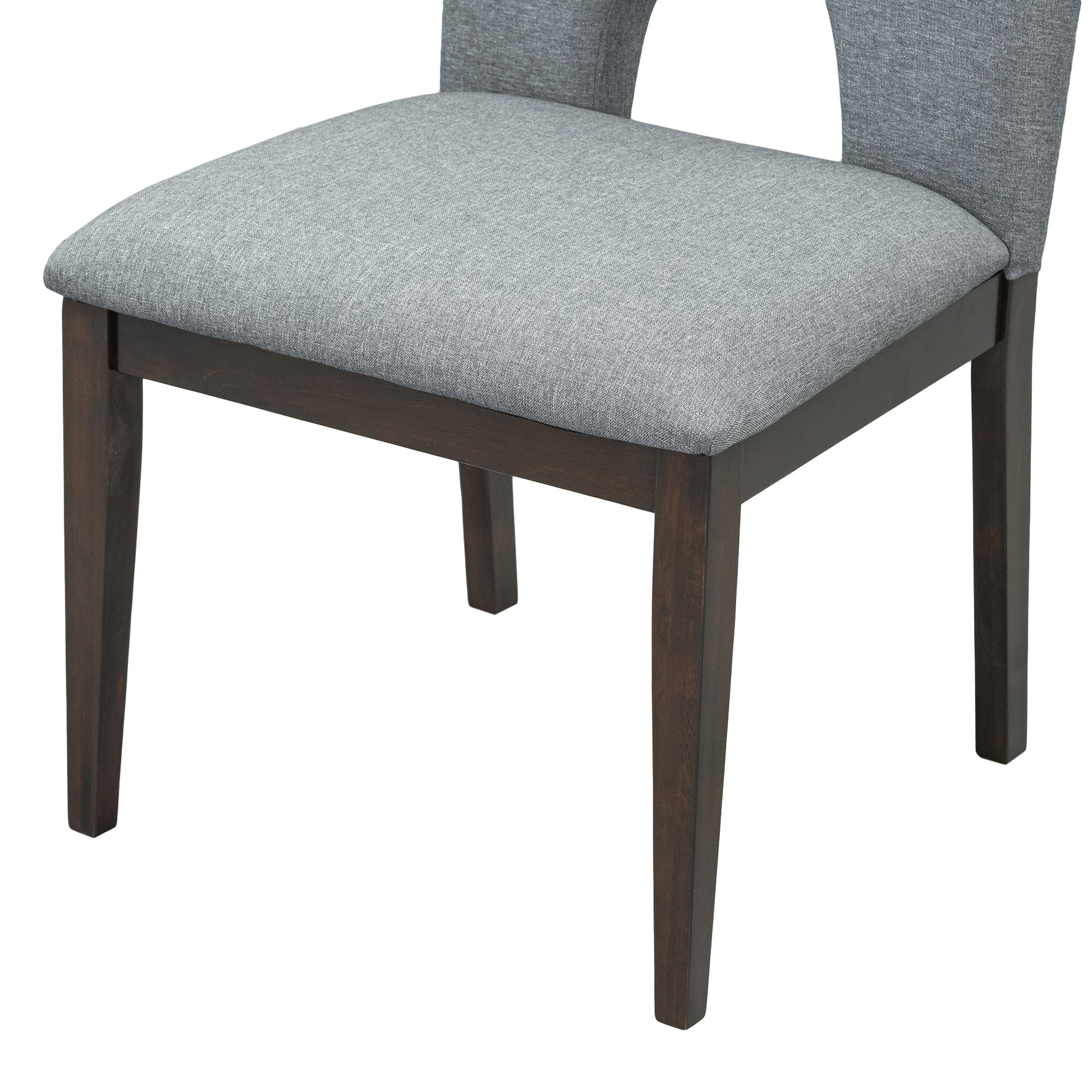 Modern 5 Piece Extendable Round Dining Table Set With 16.2Inch Removable Leaf For Small Places, Espresso Gray Wood Dining Room Solid Wood Rubberwood Round Dining Table With Chair Upholstered Chair Wood Espresso Seats 4 Removable Leaf Contemporary Round