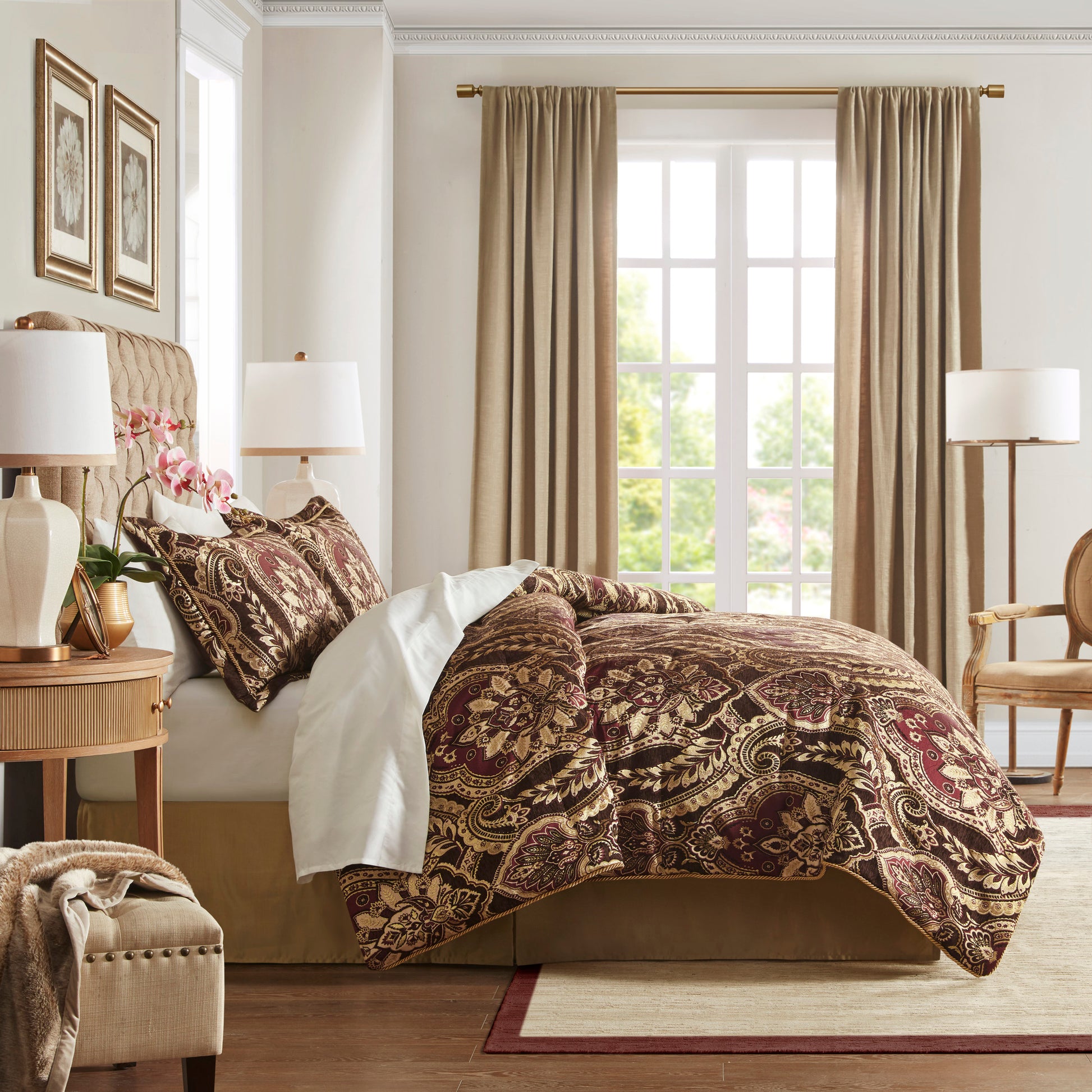 4 Piece Comforter Set Burdy Queen Multicolor Polyester
